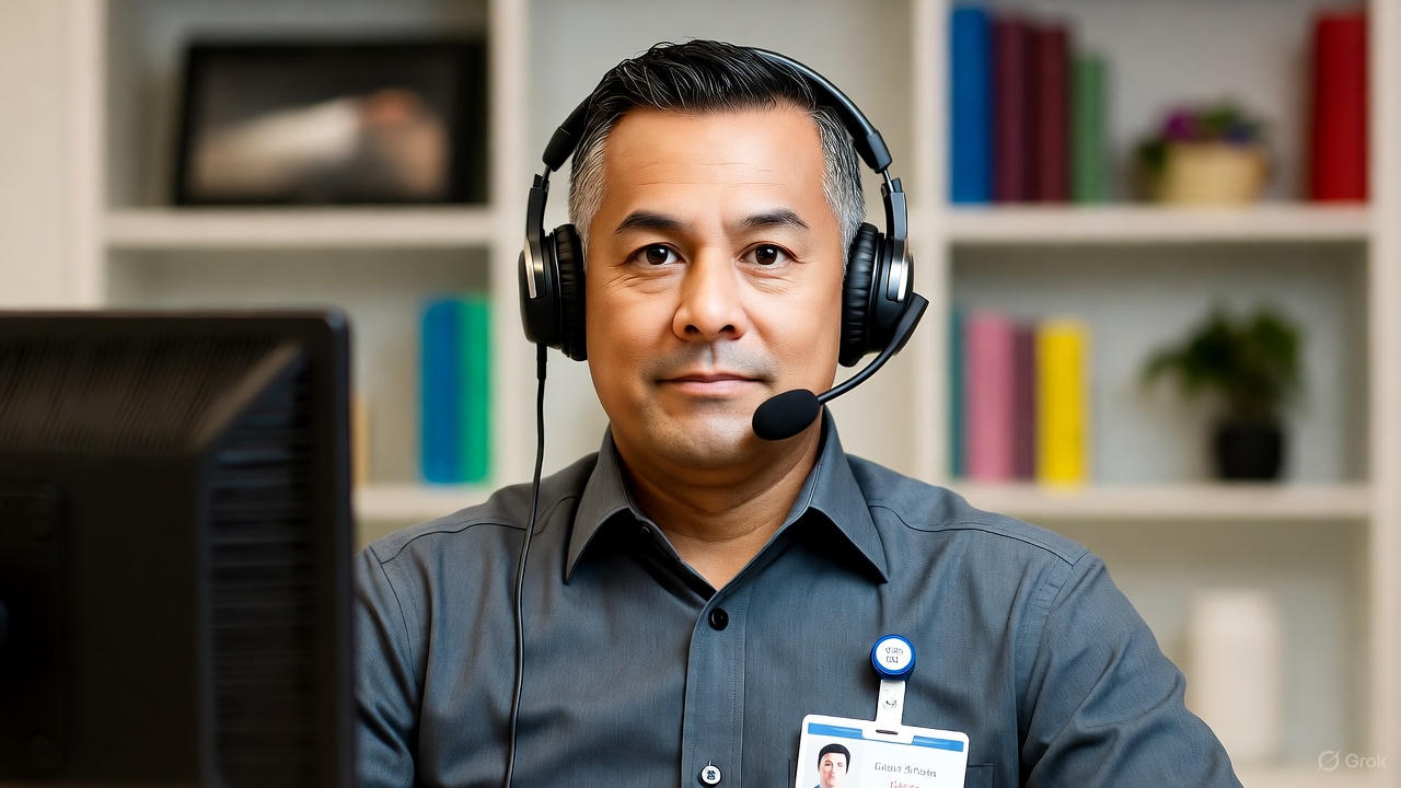 গেস্ট সার্ভিসেস এজেন্ট পদে কর্মরত ব্যক্তির এআই নির্মিত প্রতীকী চিত্র। ছবি: গ্রোক